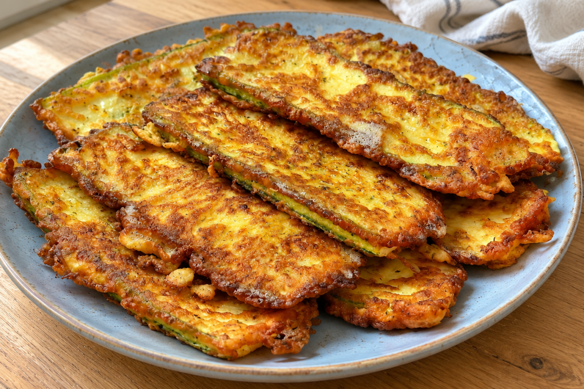 Tranches de courgette en beignet dorées avec une sauce au yaourt et à l'aneth