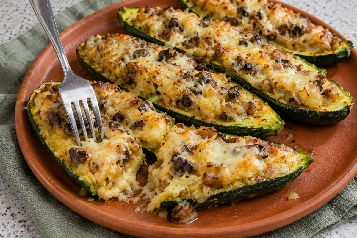 Barquettes de courgette farcies aux épinards, ricotta et feta, gratinées