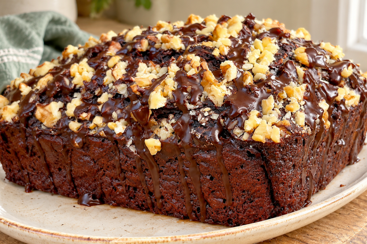 Tranches de gâteau banane cacao aux flocons d'avoine et noix