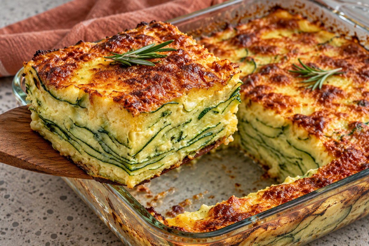 Gratin de courgettes et pommes de terre en couches avec fromage doré